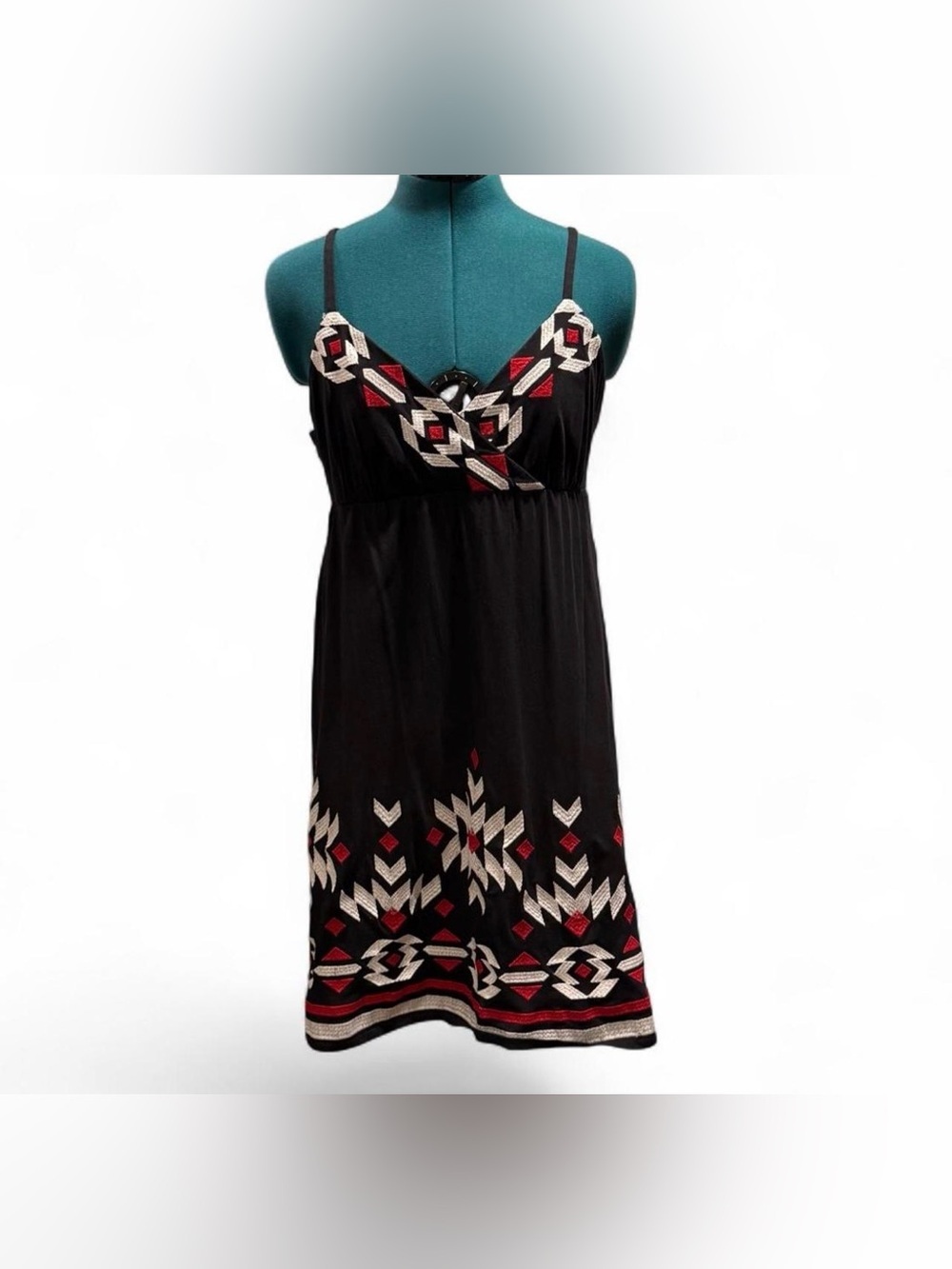 INC International Concepts Black Mini Dress with Red & White Embroidery